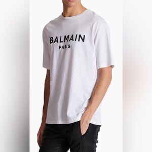 Balmain White and Black Logo cotton T-Shirt size large brand new